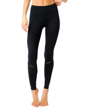 Athletique Low-Waisted Ribbed Leggings With Hidden Pocket and Mesh Panels - Black - Care360