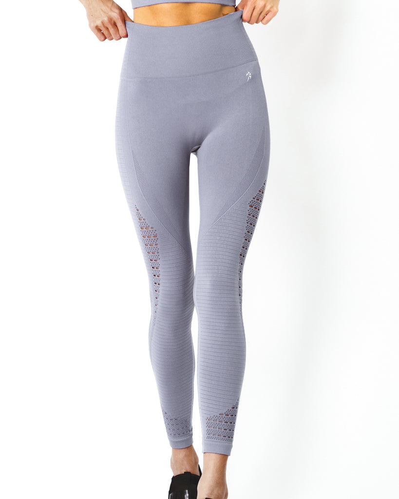 Mesh Seamless Legging With Ribbing Detail - Grey Purple - Care360